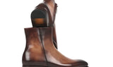 Paul Parkman Side Zipper Boots Goodyear Welted in Brown Burnished