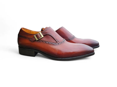 Carrucci Shoes Plain Toe Single Monk Loafer in Cognac