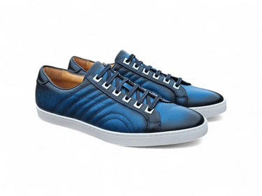 Primo Hand Burnished Leather Sneakers in Blue