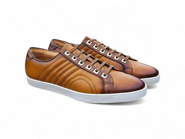 Primo Hand Burnished Leather Sneakers in Cognac