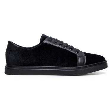 Belvedere Prince in Black Velvet & Polished Leather Formal Sneakers in Black