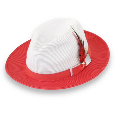 Ferrecci Tapa in Red and White Crushable Straw Fedora