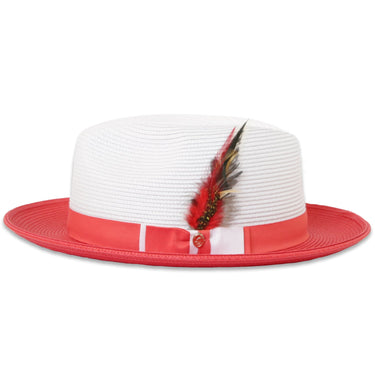 Ferrecci Tapa in Red and White Crushable Straw Fedora