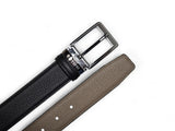 Reversible Belt in Pebble Leather in Black Khaki