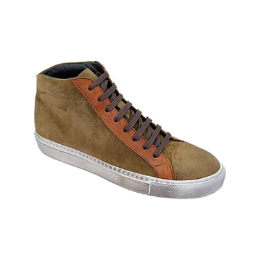 Giovacchini Ruben in Antique Cognac Waxed Suede High-top Sneakers in Antique Cognac