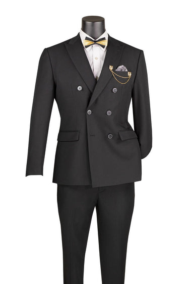 Vinci Black Slim Fit Double Breasted Suit - SDB-1