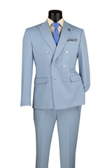 Vinci Double Breasted Slim Fit Suit in Ice Blue - SDB-1