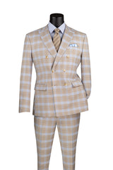 Vinci Double Breasted Slim Fit Suit in Tan - SDW-2