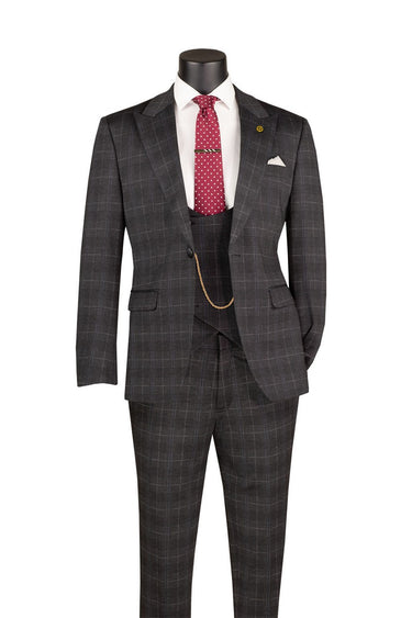 Vinci Black Slim Fit 3 Piece Suit - SV1W-1