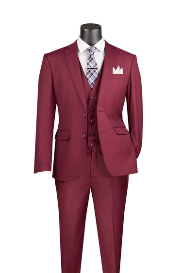 Vinci Burgundy Slim Fit 3 Piece Suit - SV2900