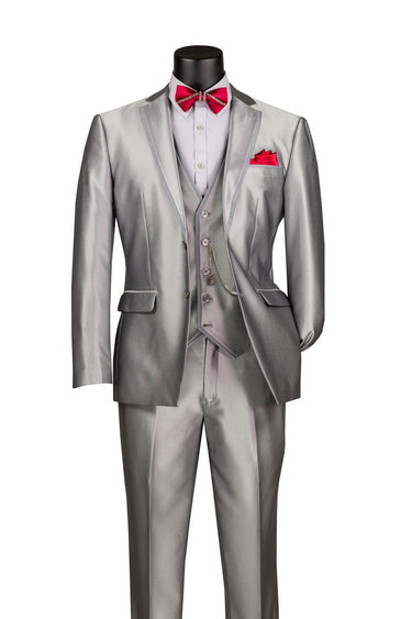 Vinci Silver Slim Fit 3 Piece Suit - SV2D-1