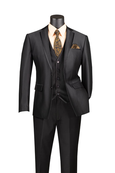 Vinci Black Slim Fit 3 Piece Suit - SV2D-1