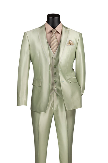 Vinci Light Sage Slim Fit 3 Piece Suit - SV2D-1