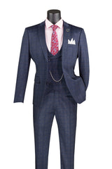 Vinci 3 Piece Slim Fit Suit in Navy - SV2W-8