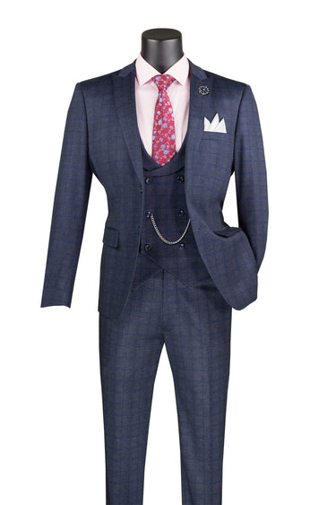 Vinci Navy Slim Fit 3 Piece Suit - SV2W-8