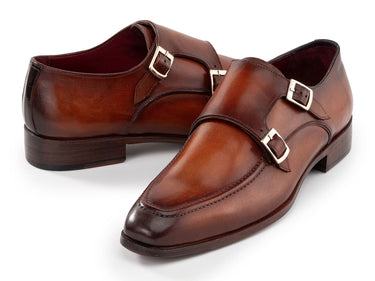 Paul Parkman Men's Leather Double Monkstrap Shoes in Brown