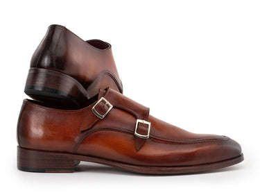 Paul Parkman Men's Leather Double Monkstrap Shoes in Brown