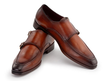 Paul Parkman Men's Leather Double Monkstrap Shoes in Brown
