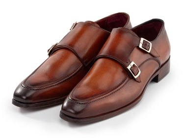 Paul Parkman Men's Leather Double Monkstrap Shoes in Brown