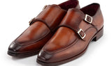 Paul Parkman Men's Leather Double Monkstrap Shoes in Brown