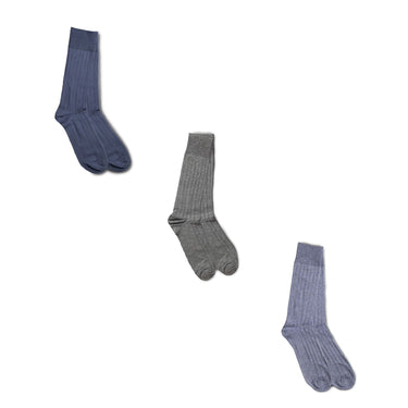 The Savile Row Co Casual Dress Socks (3 Pack) Ultra-Light, Mid-Calf Length in Charcoal / Navy / Denim #color_ Charcoal / Navy / Denim