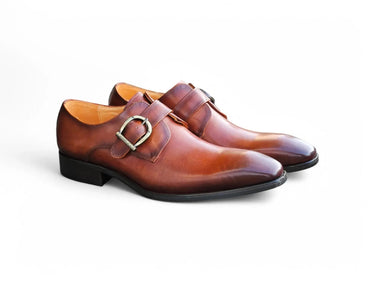 Carrucci Shoes Signature Buckle Monk Strap Shoe in Cognac