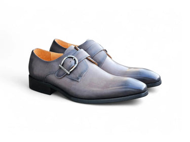 Carrucci Shoes Signature Buckle Monk Strap Shoe in Gray