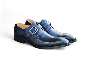 Carrucci Shoes Signature Buckle Monk Strap Shoe in Navy