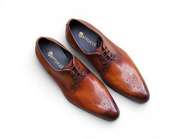 Carrucci Shoes Signature Burnished Derby Dress Shoe in Cognac