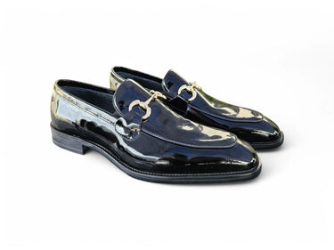 Carrucci Shoes Signature Horse Bit Patent Loafer in Black Gold