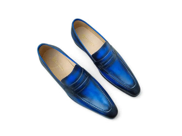 Carrucci Shoes Signature Leather Penny Loafer in Navy