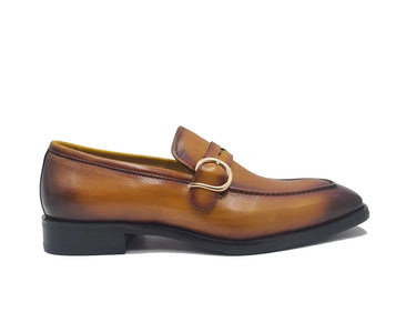 Carrucci Shoes Single Monk Strap Modern Buckle Dress Shoe in Cognac