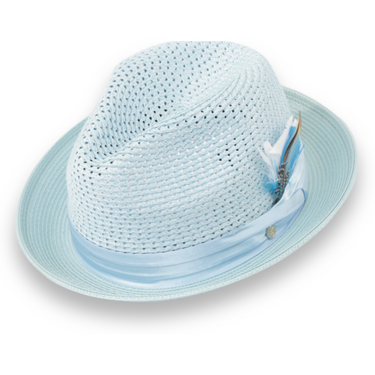 Ferrecci Castor in Sky Blue Crushable Straw Fedora
