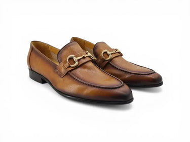 Carrucci Shoes Gold Horse Bit Soft Calf Leather Loafer in Cognac
