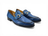 Carrucci Shoes Gold Horse Bit Soft Calf Leather Loafer in Blue