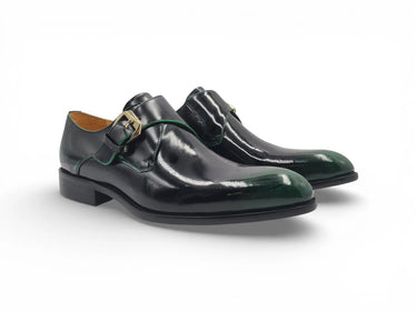 Carrucci Shoes Soft Calf Patent Leather Monk Strap in Olive