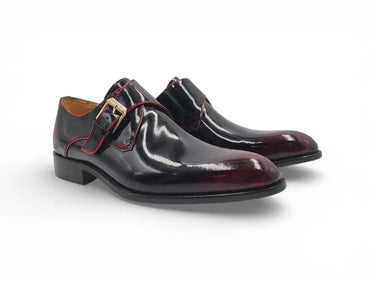 Carrucci Shoes Soft Calf Patent Leather Monk Strap in Burgundy