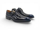 Carrucci Shoes Soft Calf Patent Leather Monk Strap in Navy