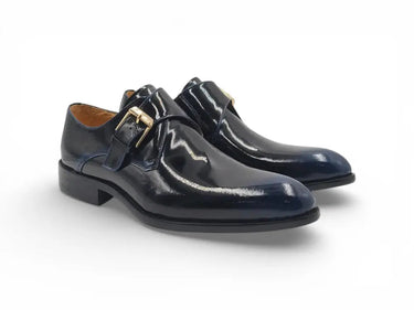 Carrucci Shoes Soft Calf Patent Leather Monk Strap in Navy