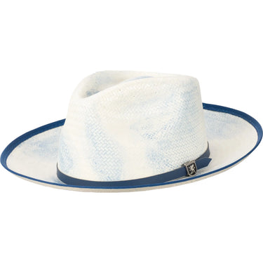 Stacy Adams Ritz Toyo Wide Brim Fedora in Ivory / Blue #color_ Ivory / Blue