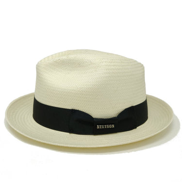 Stetson Haberdash Center Dent Shantung Straw Fedora in Bleach