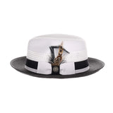 Steven Land Elliott Pinch Front Natural Straw Fedora in White / Black