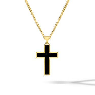Stone Cross Pendant - 14K Gold Onyx