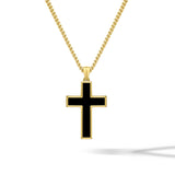 Stone Cross Pendant - 14K Gold Onyx