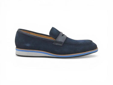 Carrucci Shoes Stylish Suede Penny Loafer in Denim Blue