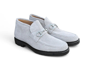 Carrucci Shoes Suede Ankle Boot with Horsebit in Gray