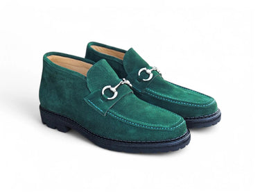 Carrucci Shoes Suede Ankle Boot with Horsebit in Olive