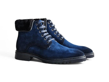 Suede Faux Shearling Combat Boot in Denim