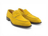 Carrucci Shoes Suede Penny Loafer Contrast Stitch in Mustard