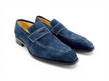 Carrucci Shoes Suede Penny Loafer Contrast Stitch in Blue
